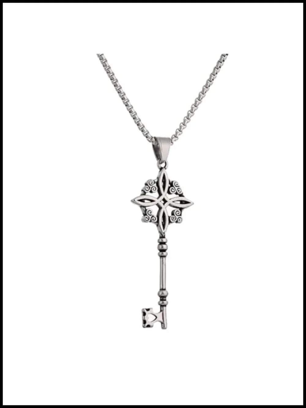 Stainless Steel Witch Knot Key Necklace Celtic Magic Pendant